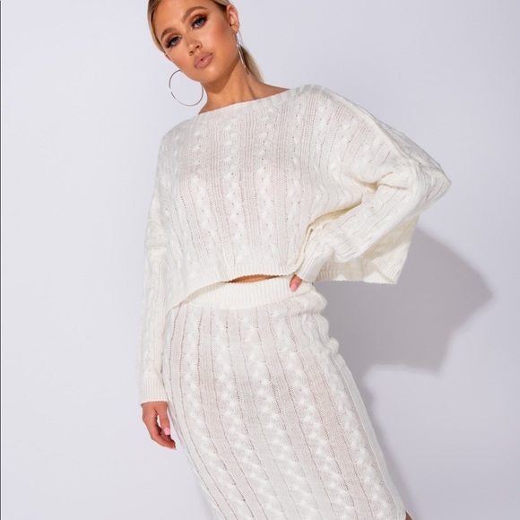 Zella Cream Cable Knit Top and Skirt Set - Picture 3 of 8